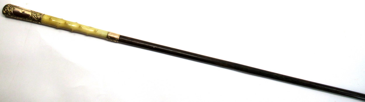 913. Fine Ladies Partridge Ware Swagger Stick Carved Ivory Grip Gold Plated 19thCt - Image 7