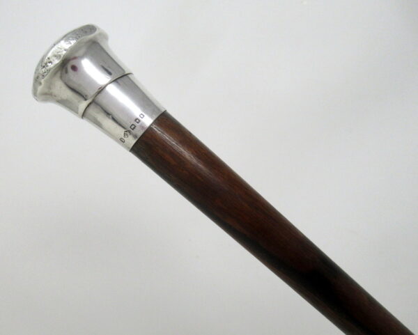 920. Fine Rosewood Walking Swagger Cane Jonathan Howell Silver Grip London 1929