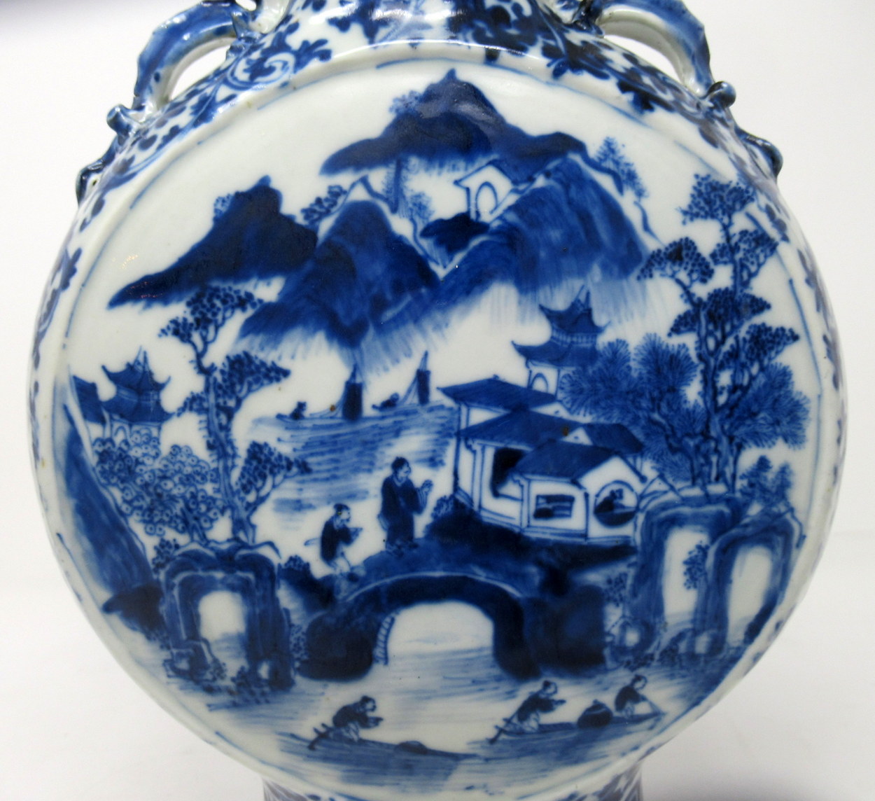 328. Superb LARGE Chinese Export Porcelain Hand Painted Blue White Moon Flask 19th Ct - Image 6