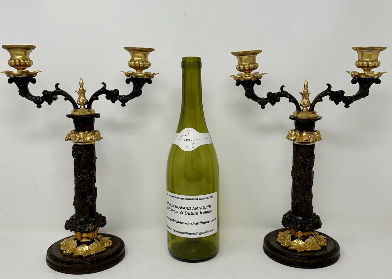 629. Pair Antique Grand Tour French Empire Bronze Ormolu Candelabra Candlesticks 19Ct - Image 8