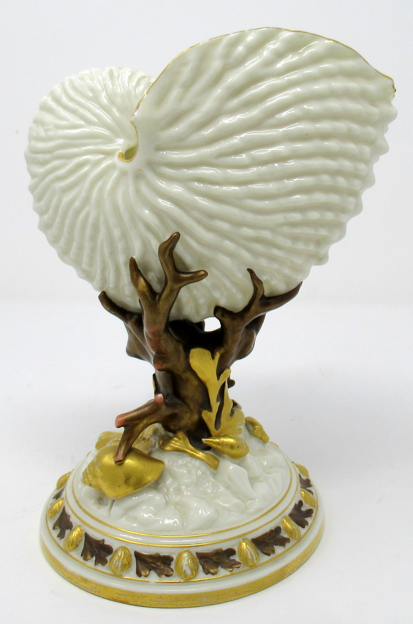763. Pair Royal Worcester Porcelain Nautilus Shell Vases Late 19th Ct - Image 4