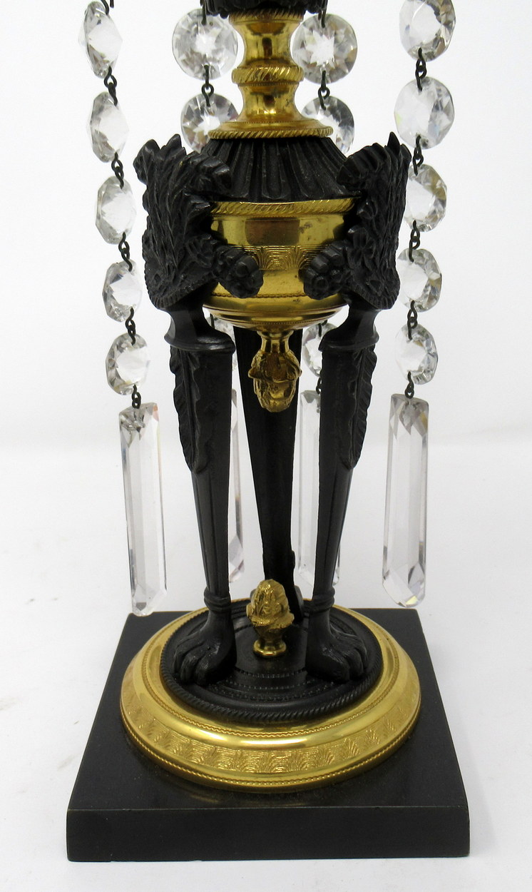 932. Fine Pair English Regency Ormolu Bronze Candlesticks Lustres. Circa 1815 - Image 9