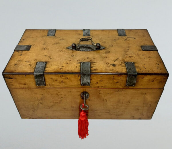 204. Antique Georgian Birdseye Maple English Double Tea Caddy Box Cut Crystal Bowl