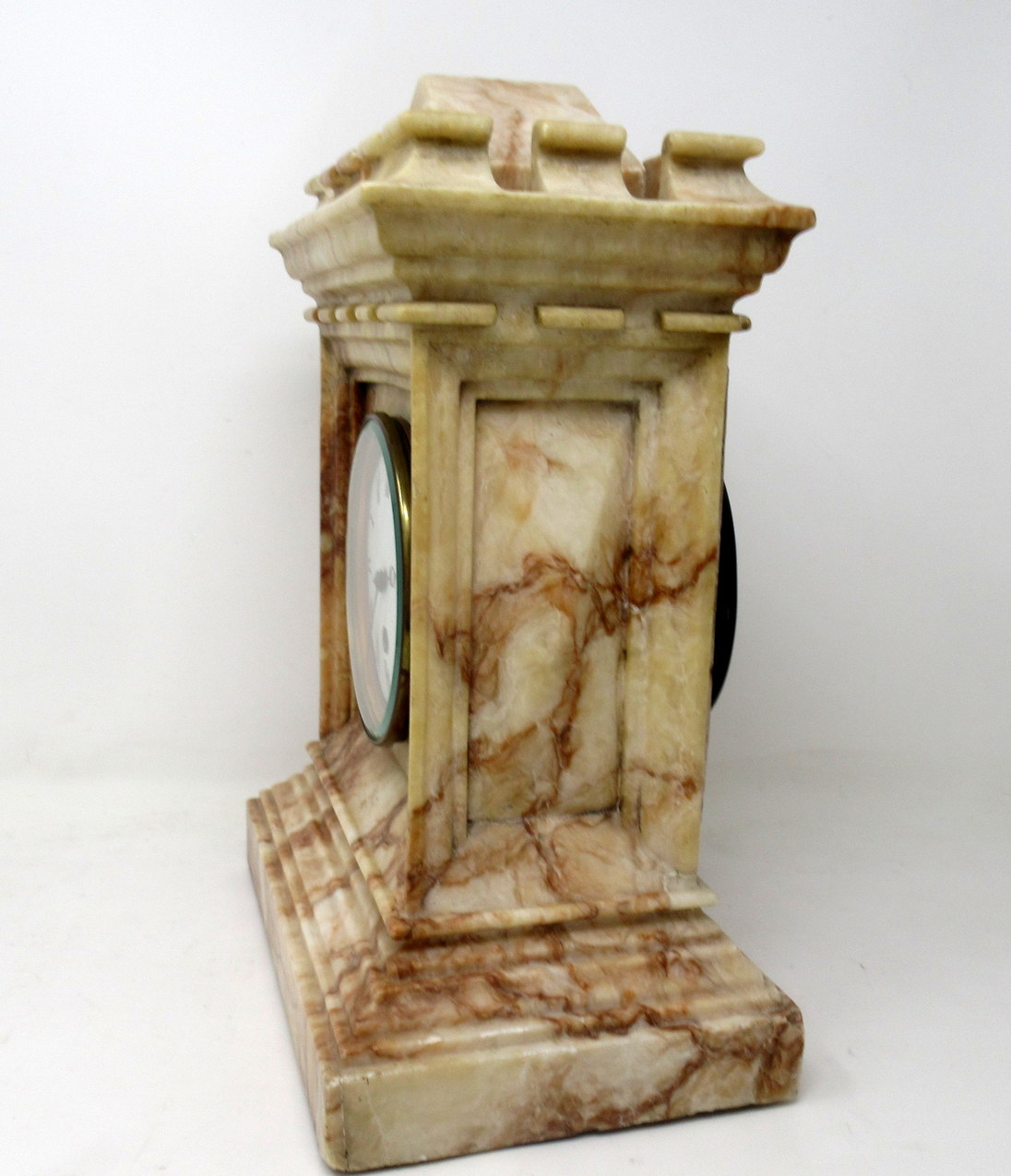 420. Antique French Carved Marble Architectural Castle Form Mantle Clock Timepiece - Image 5