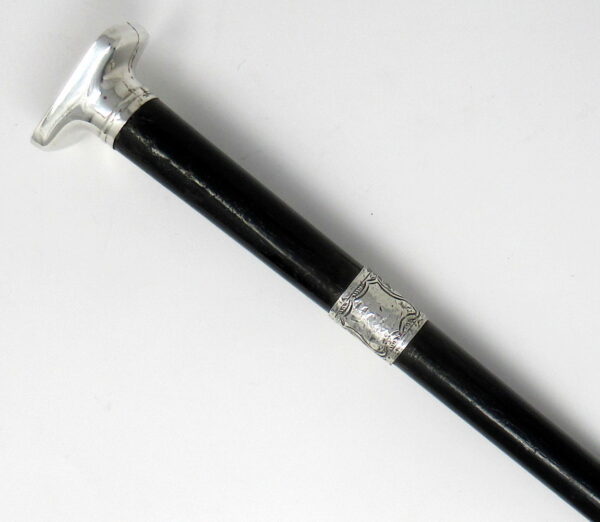 406. Fine Ladies Ebonized Swagger Stick with Unusual Continental Silver Grip 19thCt