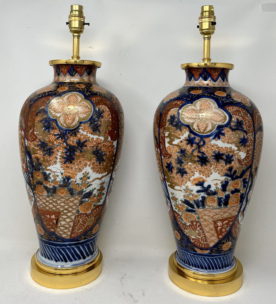 873. Antique Pair Japanese Chinese Imari Porcelain Ormolu Table Lamps Blue Red Gilt - Image 6