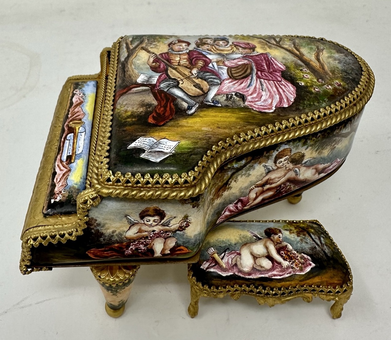 811. Antique Austrian Ormolu Bronze Enameled Viennese Miniature Musical Piano Casket - Image 8