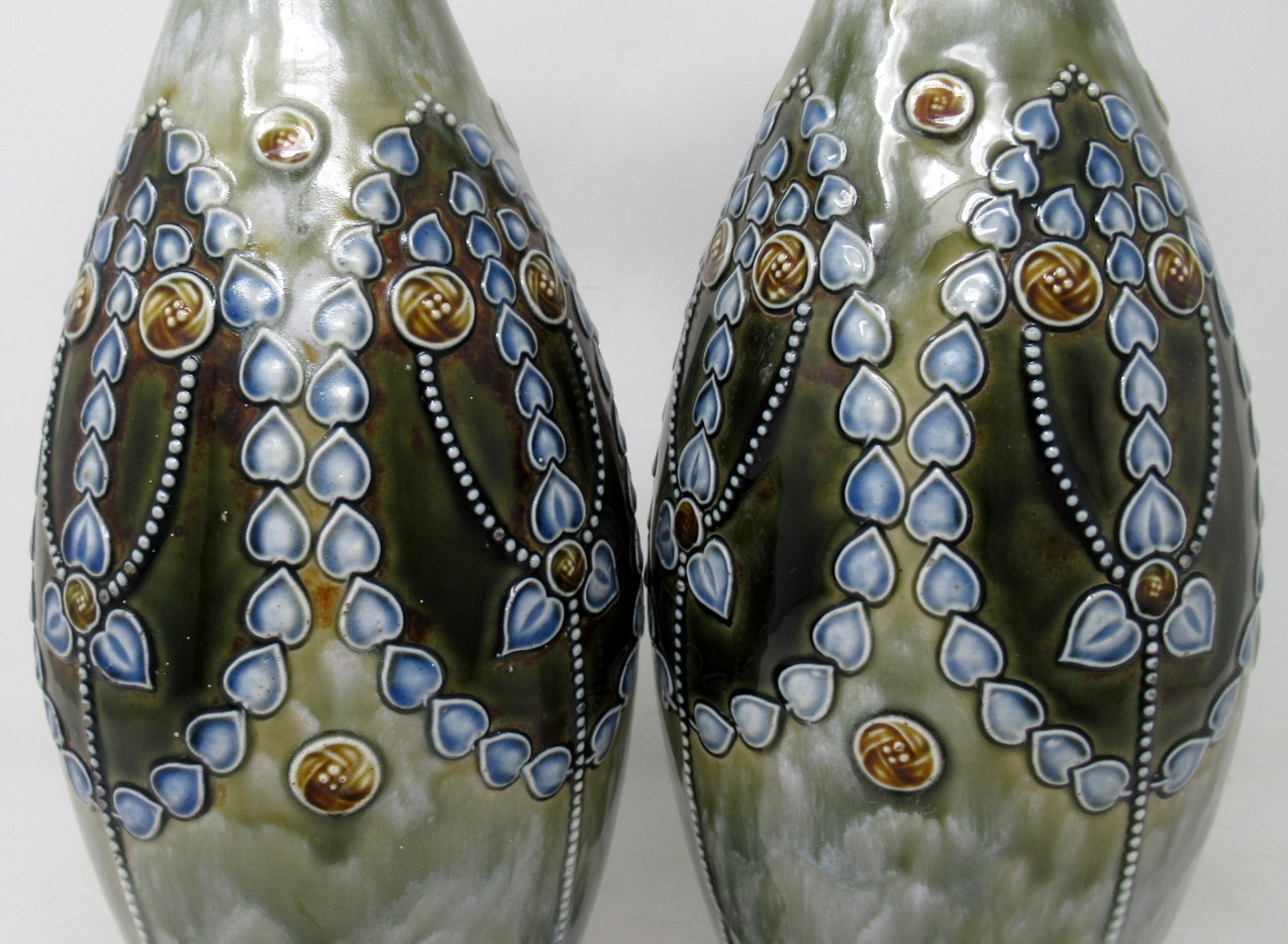 847. Antique Pair English Porcelain Royal Doulton Ceramic Art Nouveau Vases Urns - Image 5
