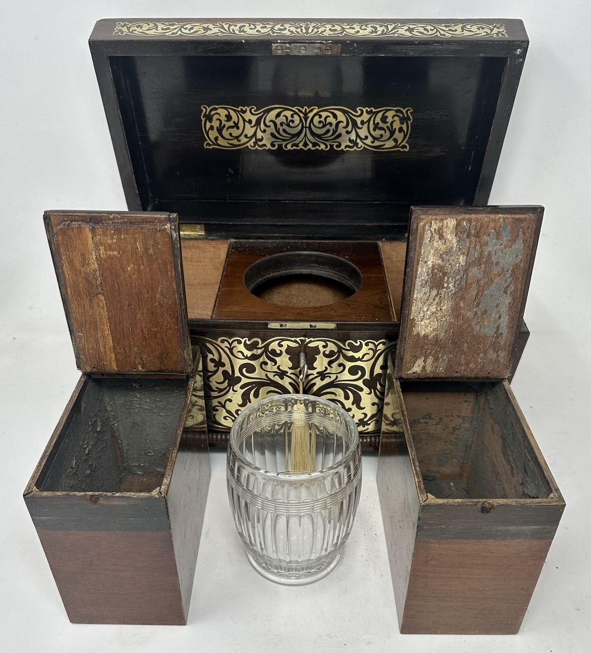 575. Antique Brass Inlaid Rosewood English Tea Caddy Box Regency Gillows Lancaster - Image 9