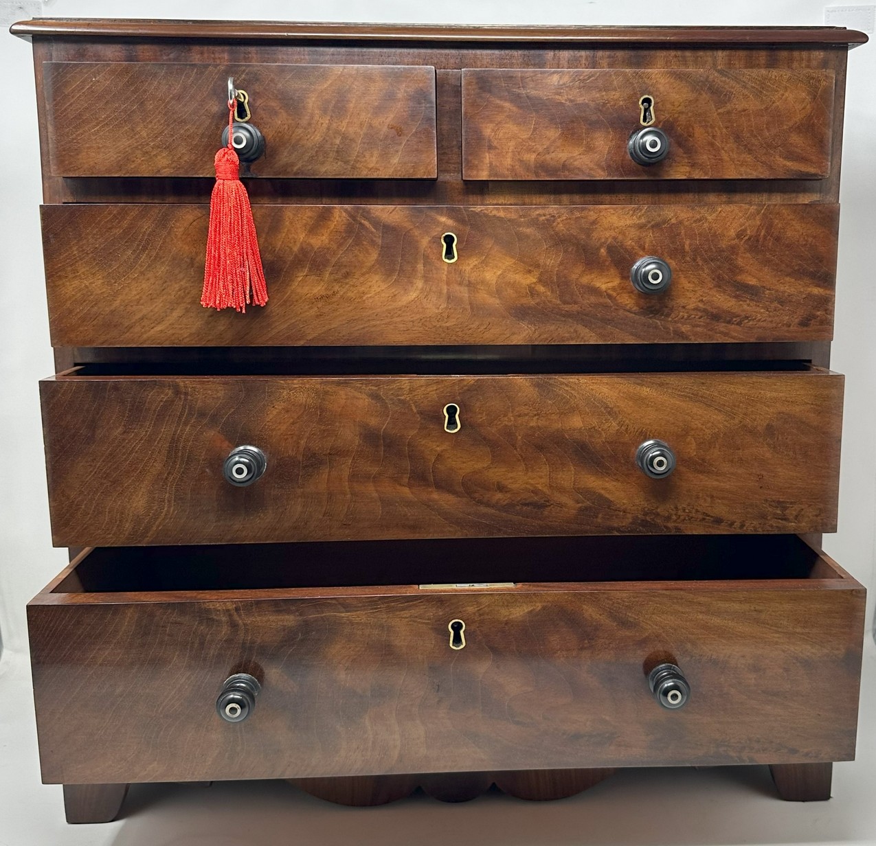 070. Antique English Regency Miniature Apprentice Chest Drawers Flame Mahogany 19Ct - Image 11