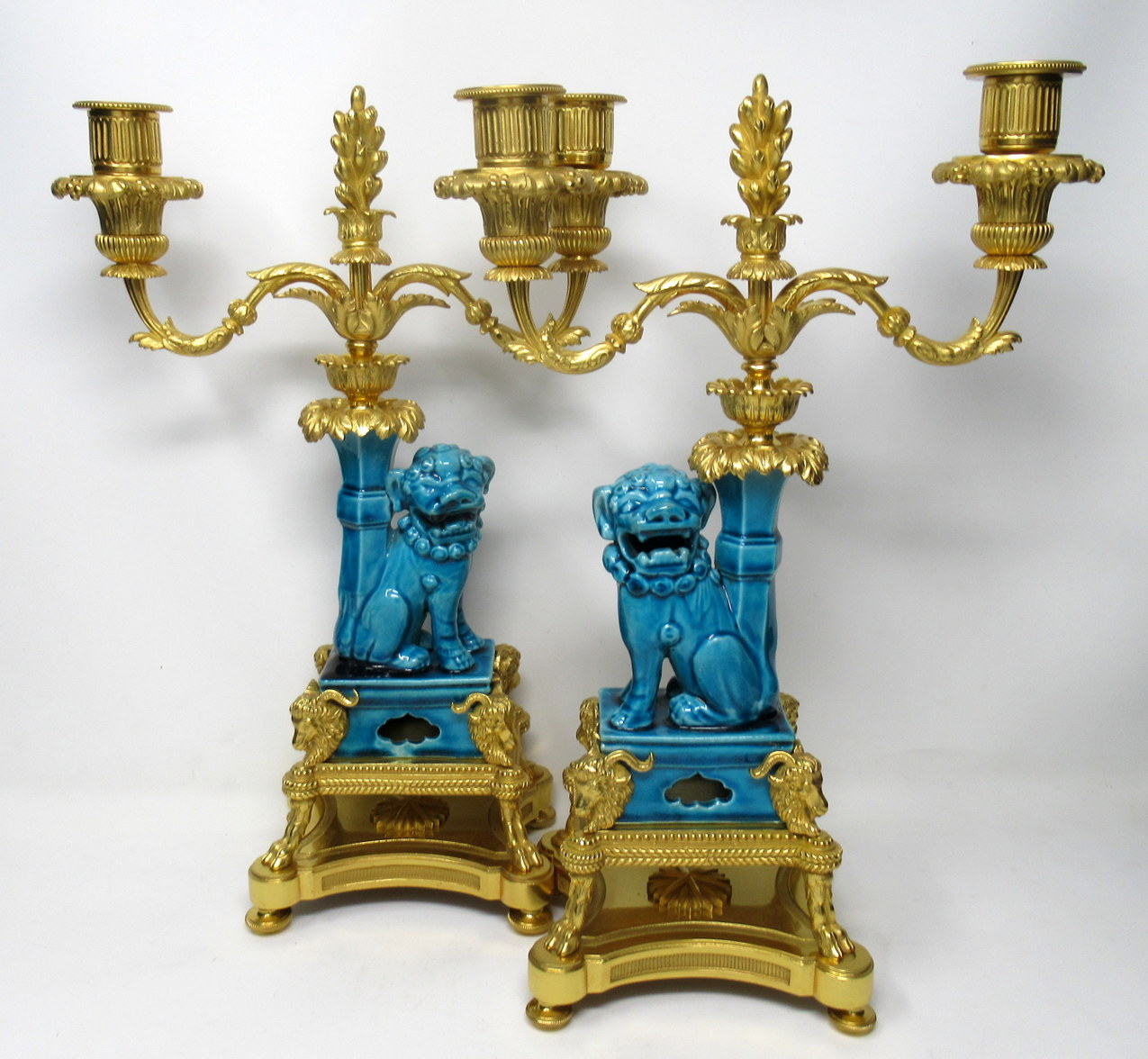 290. Pair French Ormolu Chinese Porcelain Twin Light Candelabra Kangxi 18th Century - Image 2