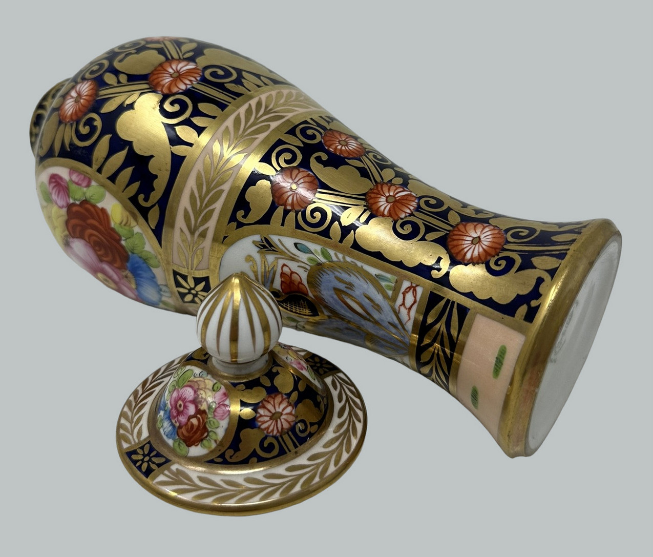 993. Antique English Crown Derby Staffordshire Bone China Urn Vase Centerpiece 19C - Image 8