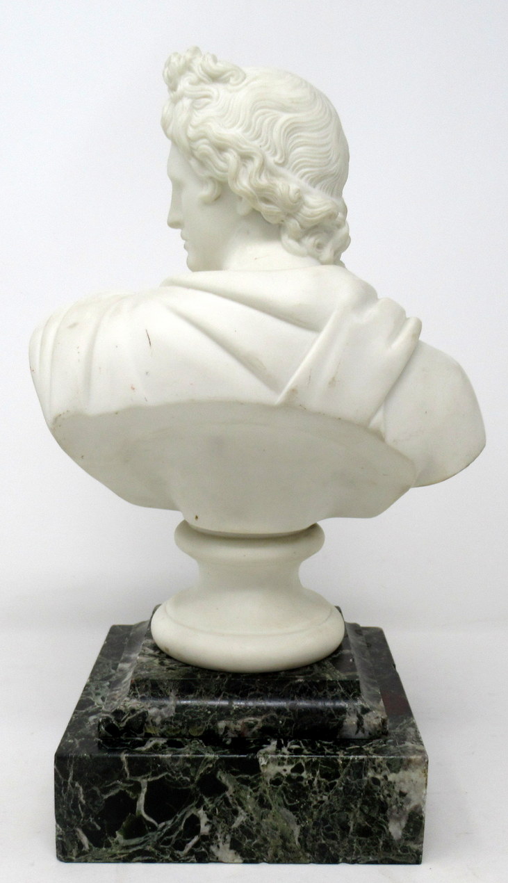 813. Parian Bust of Apollo Belvedere possibly Copeland Green Marble Base 19thCt - Image 5