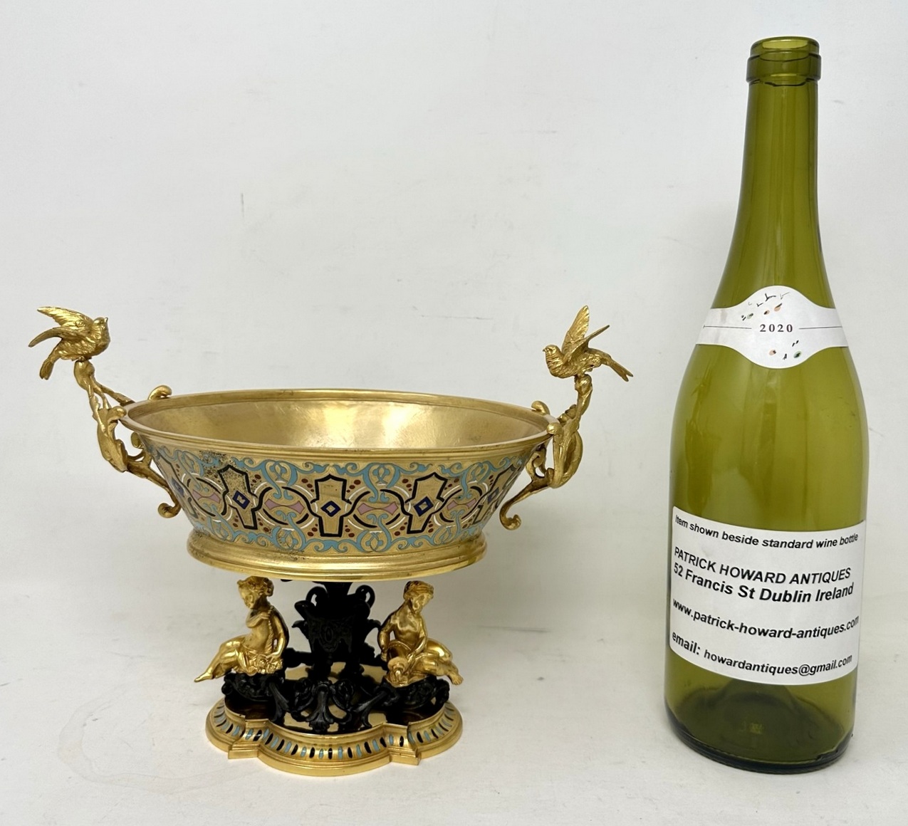 439. Antique French Gilt-Bronze Champlevé Enamel Centerpiece Ferdinand Barbedienne - Image 9