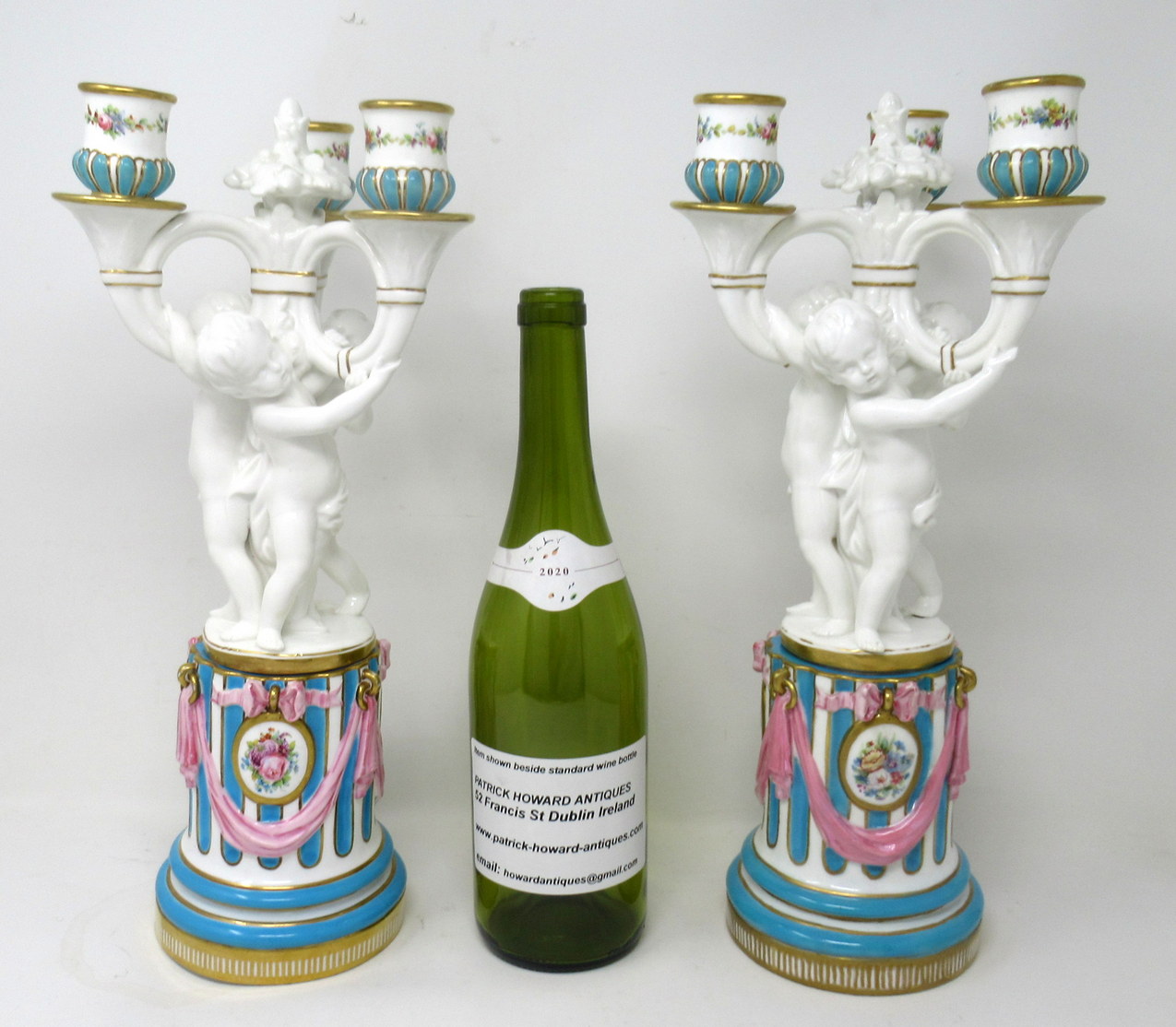 432. Antique Pair Minton Staffordshire Porcelain Candelabra Centerpieces Cherub 19C - Image 8