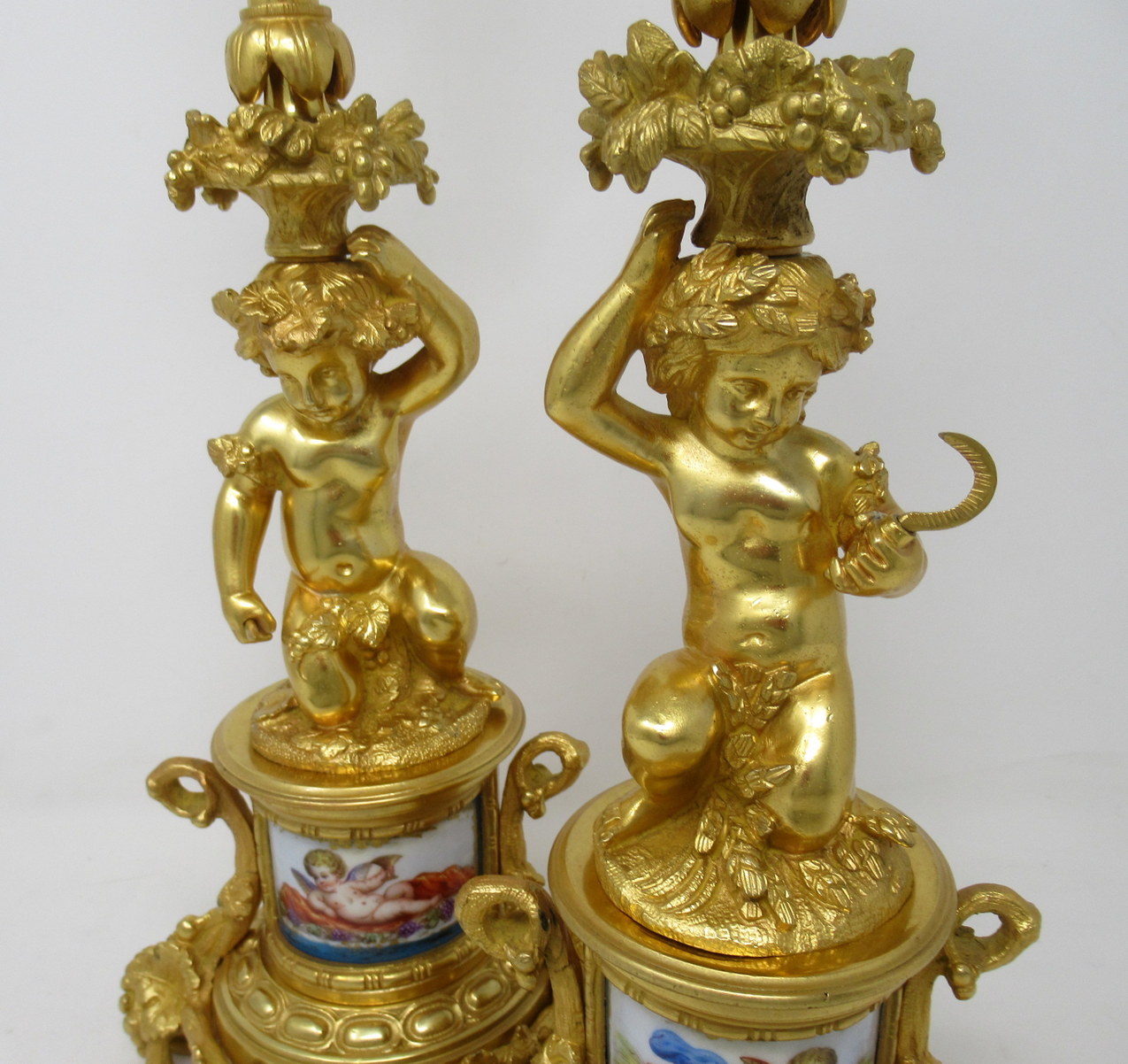 509. Antique Pair French Sèvres Celeste Porcelain Gilt Bronze Cherub Table Lamps 19Ct - Image 7