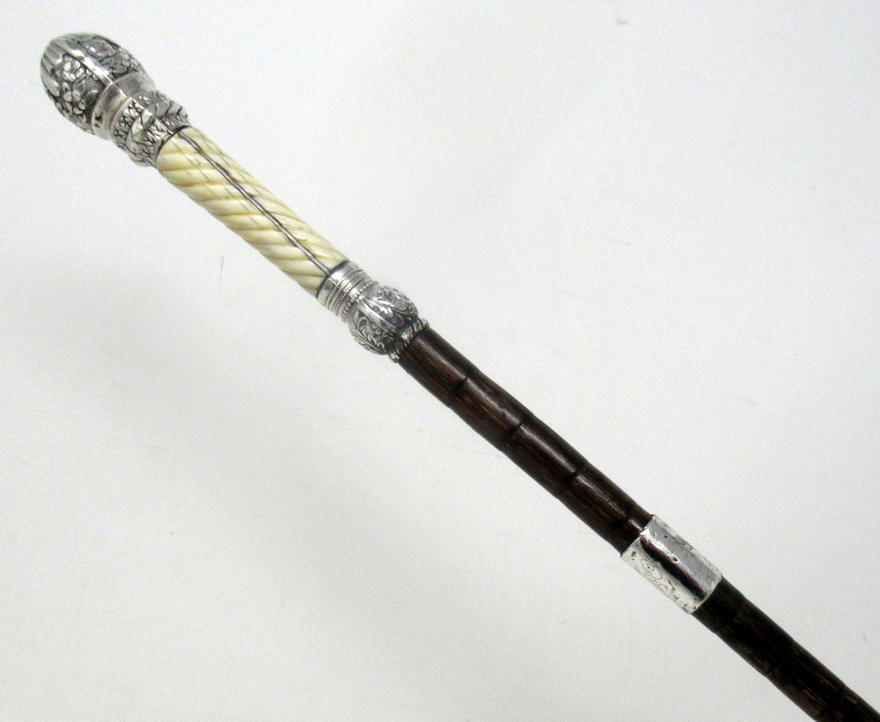 498. Antique Gentlemans Sword Walking Stick Cane Sterling Silver Partridge Wood 1891 - Image 6