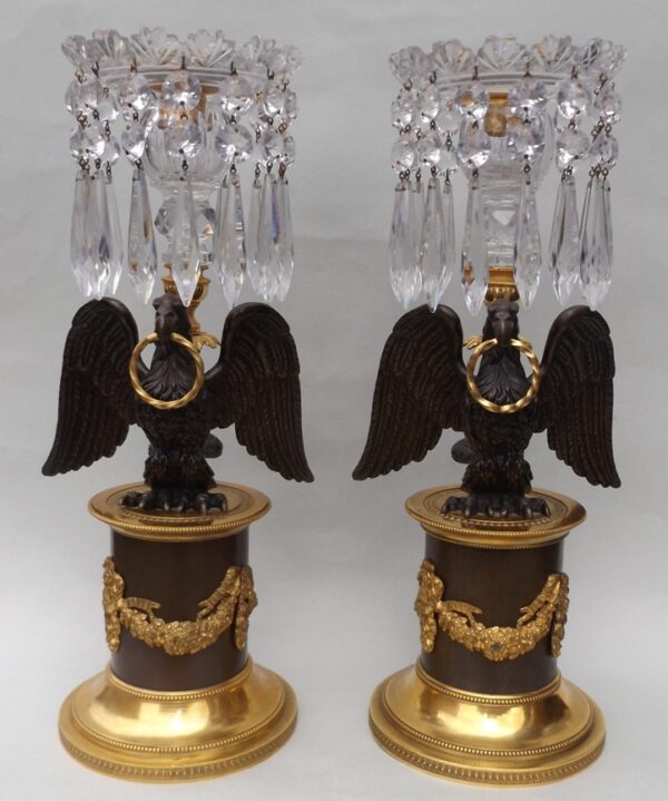566. Manner of Thomas Abbott Fine Pair Patinated Bronze Candlesticks 19thCt