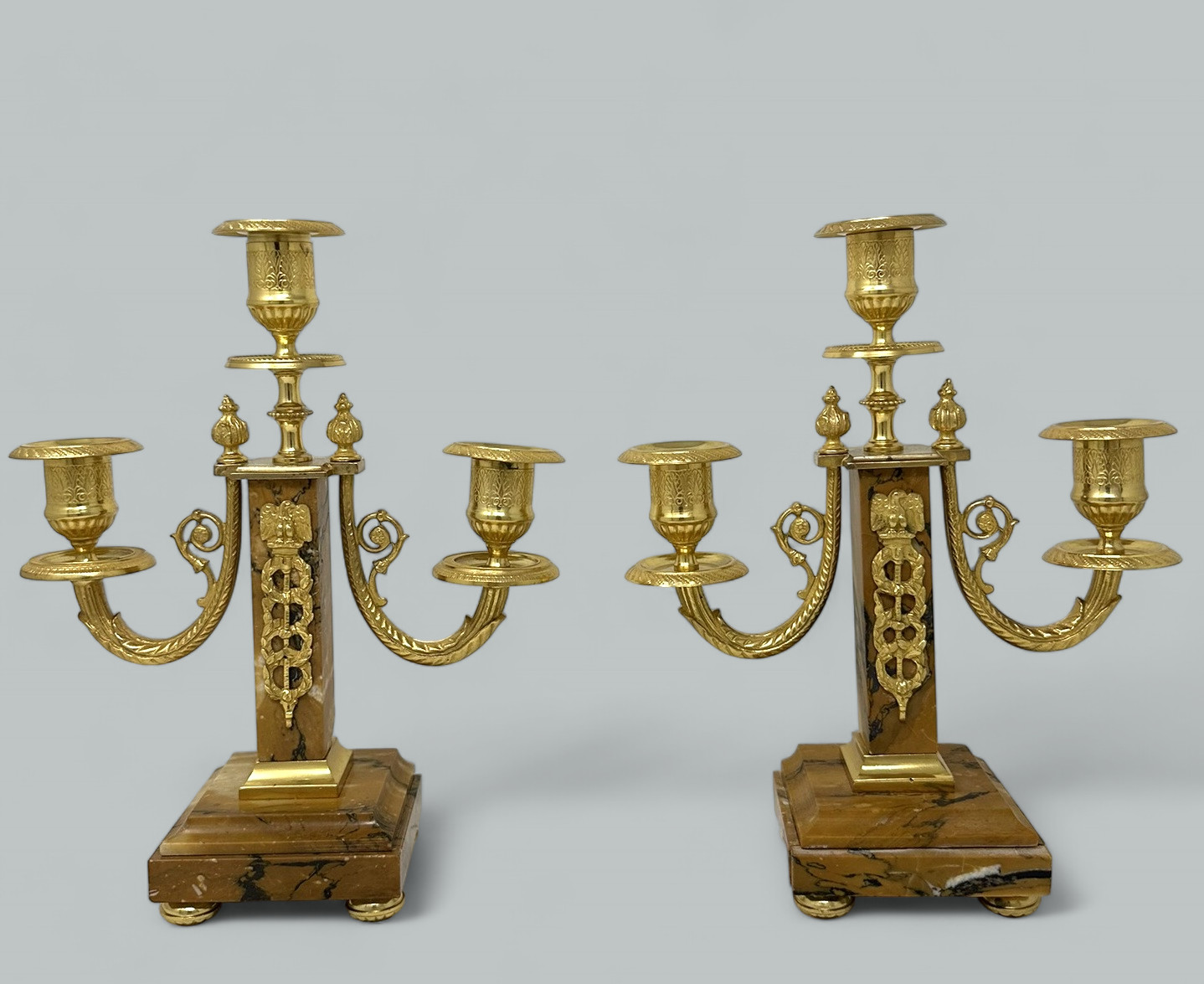 254. Pair Antique Grand Tour French Empire Bronze Ormolu Candelabra Candlesticks 19Ct - Image 3