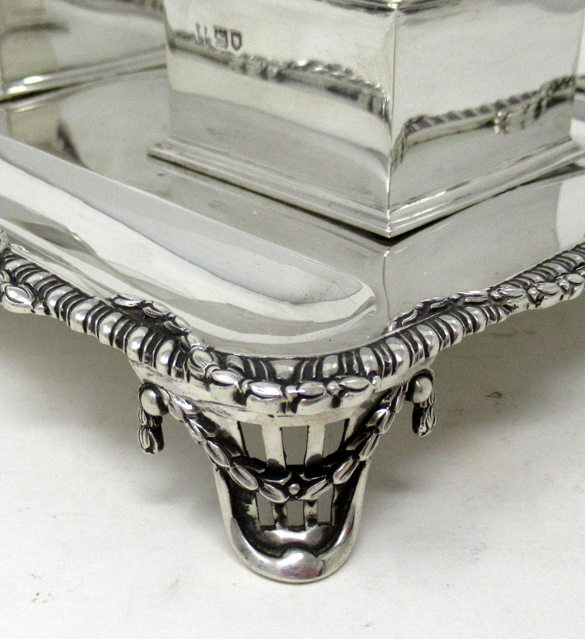 781. Antique Art Deco English Sterling Silver Ink Desk Inkstand Desk Set London 1910 - Image 7