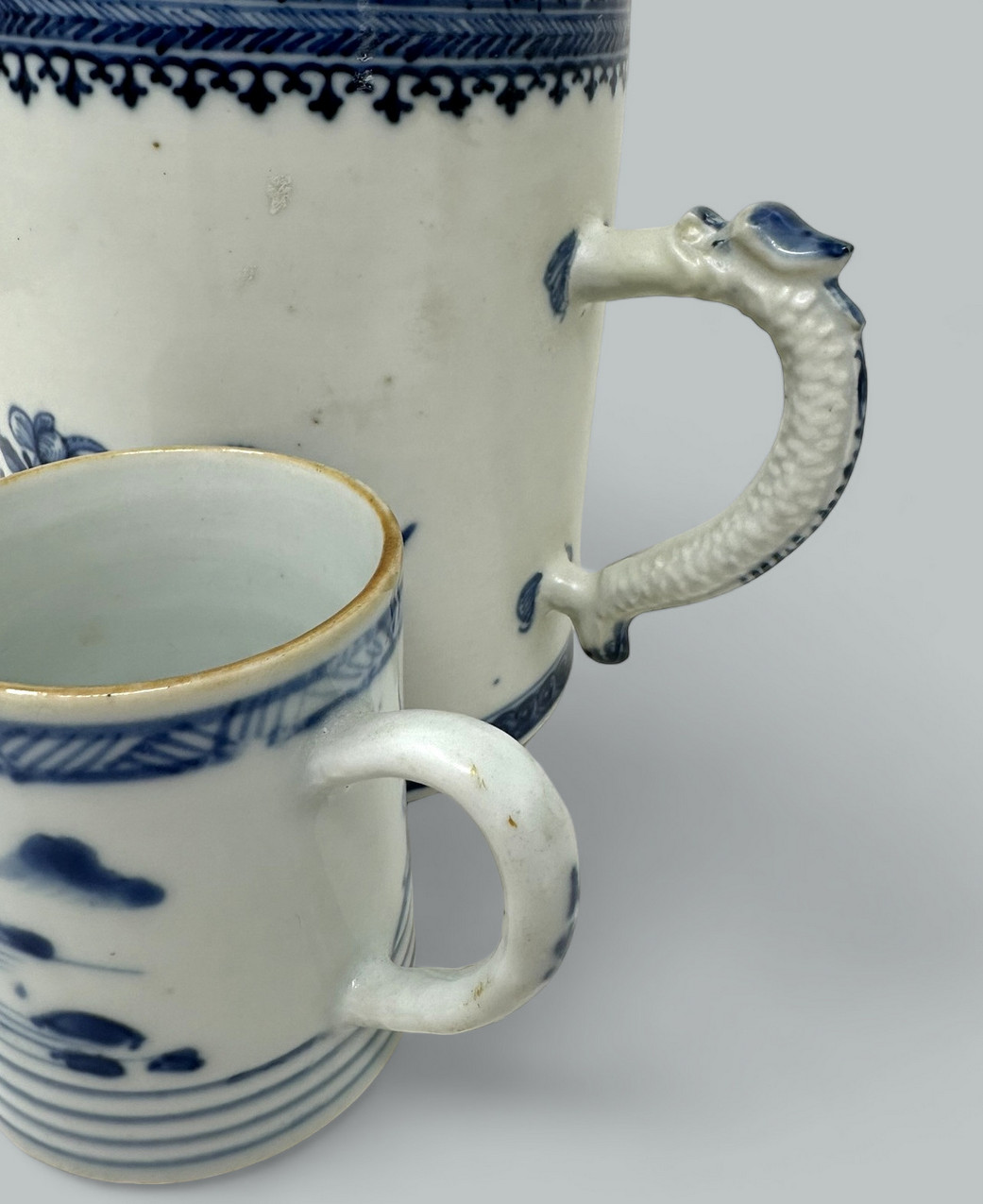 771. Antique Chinese Export Blue White Qing Dynasty Beer Tankard Childs Mug 18th Cent - Image 8