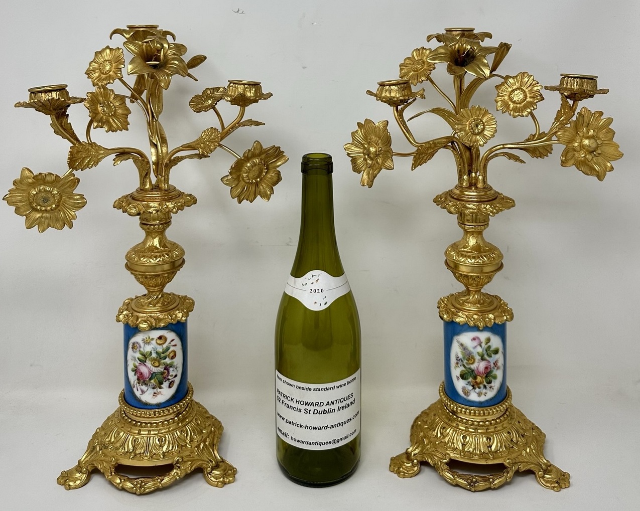 142. Antique Pair French Ormolu Gilt Bronze Sevres Porcelain Candelabras Candlesticks - Image 11