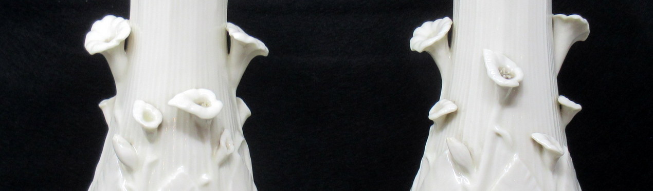 504. Rare Large Pair Irish Belleek Nile Vases Cala Lily Black Mark 1863-1891 - Image 10