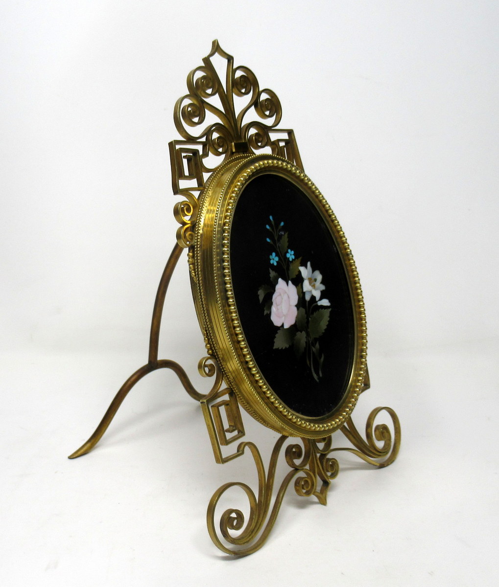 852. Grand Tour Pietra Dura Italian Ormolu Picture Photo Frame Still Life Flowers - Image 4