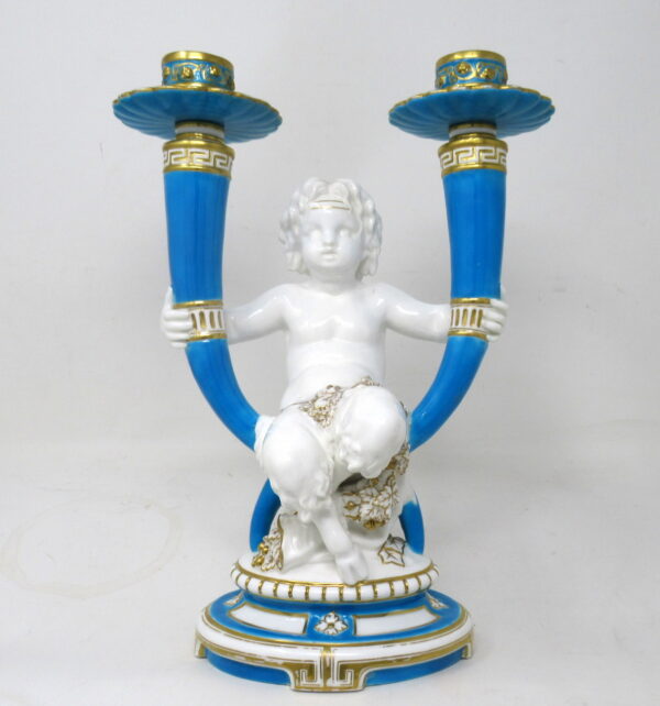 110. Antique Minton Staffordshire Porcelain Candelabra Centerpiece Cherub 19th Ct
