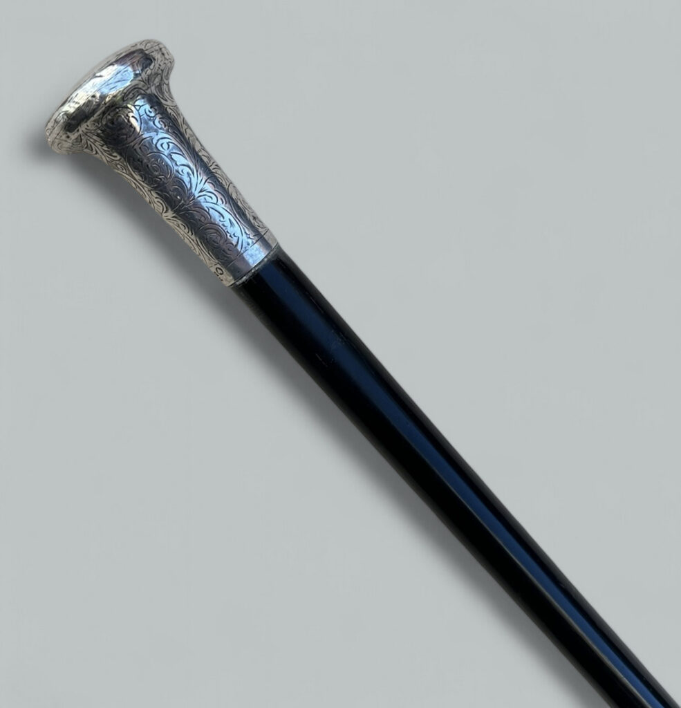 159. SOLD. Antique Vintage Wooden English Walking Stick Dress Cane Sterling Silver 1923