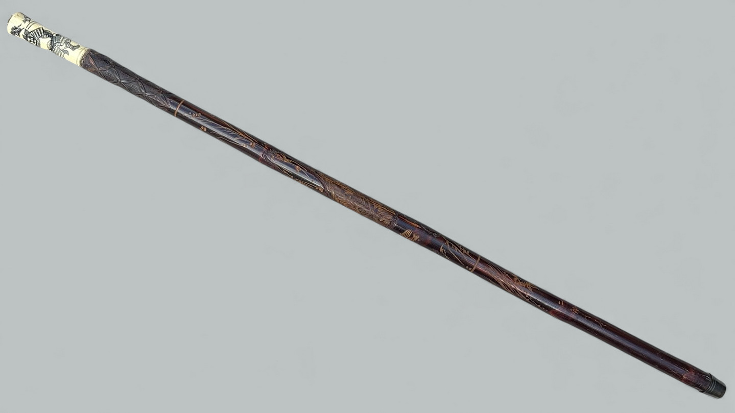 490. Antique Victorian Vintage Bovine Whale Bone Malacca Wooden Walking Stick Cane - Image 12