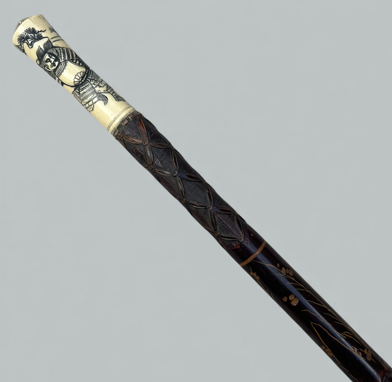 490. Antique Victorian Vintage Bovine Whale Bone Malacca Wooden Walking Stick Cane - Image 2