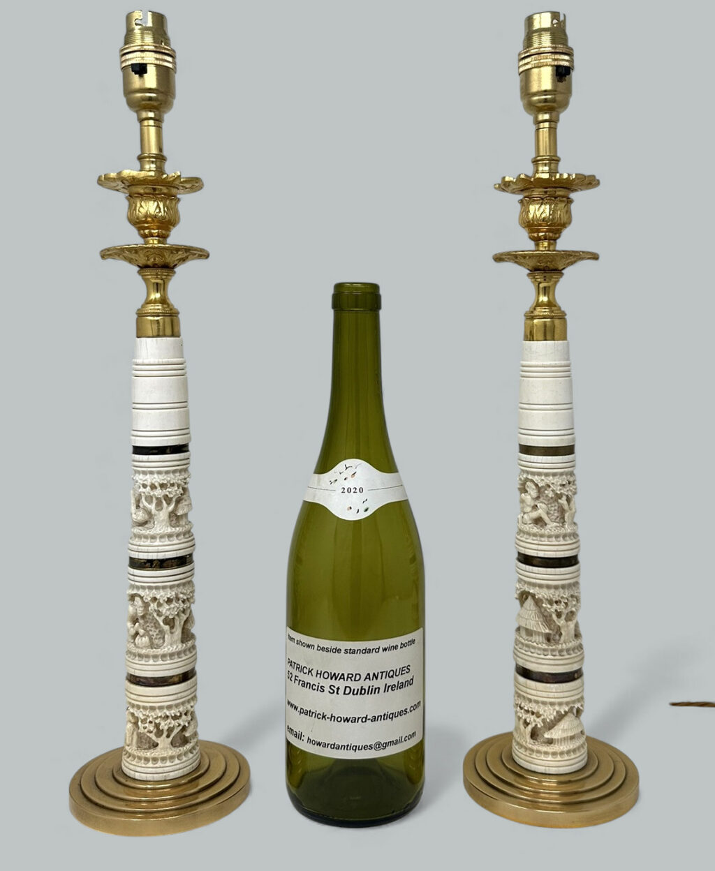 074. Antique Pair Ormolu Hand Carved Bovine Candlesticks Table