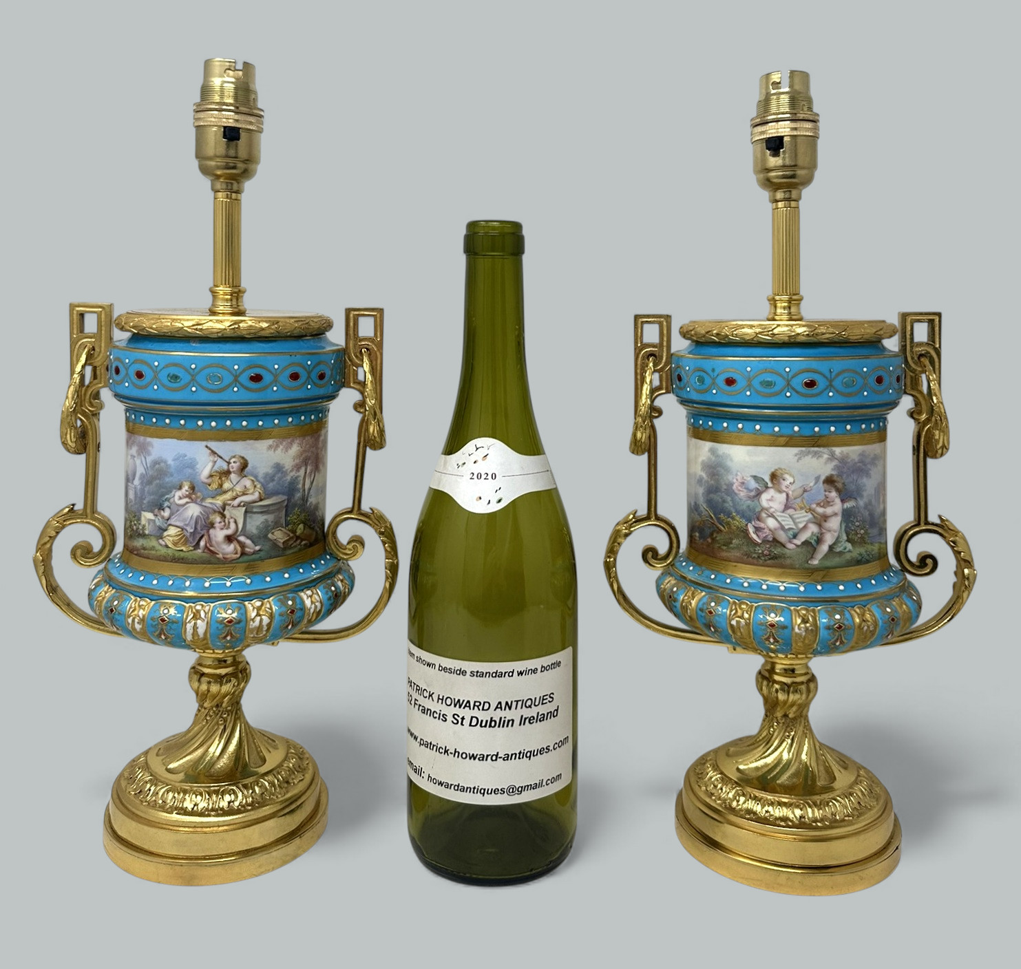 121. Pair Antique French Sèvres Porcelain Ormolu Celeste Blue Jewell Table Urns Lamps - Image 11