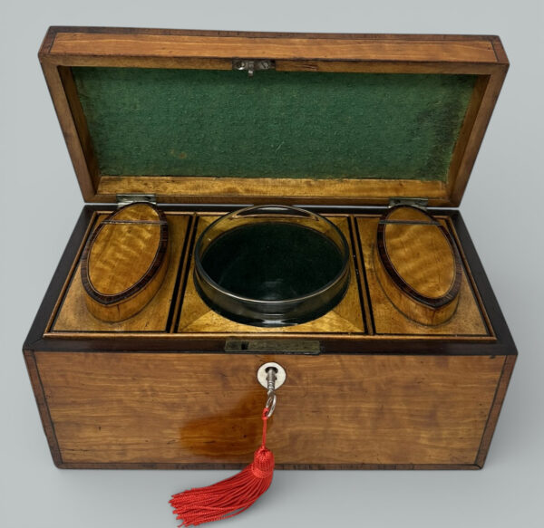 974. Antique English Satinwood Wooden Georgian Regency Double Tea Caddy 19th Century