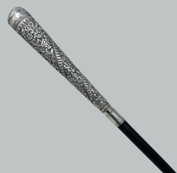 629. Antique Vintage Wooden Anglo Indian Walking Stick Dress Cane Sterling Silvr 1927