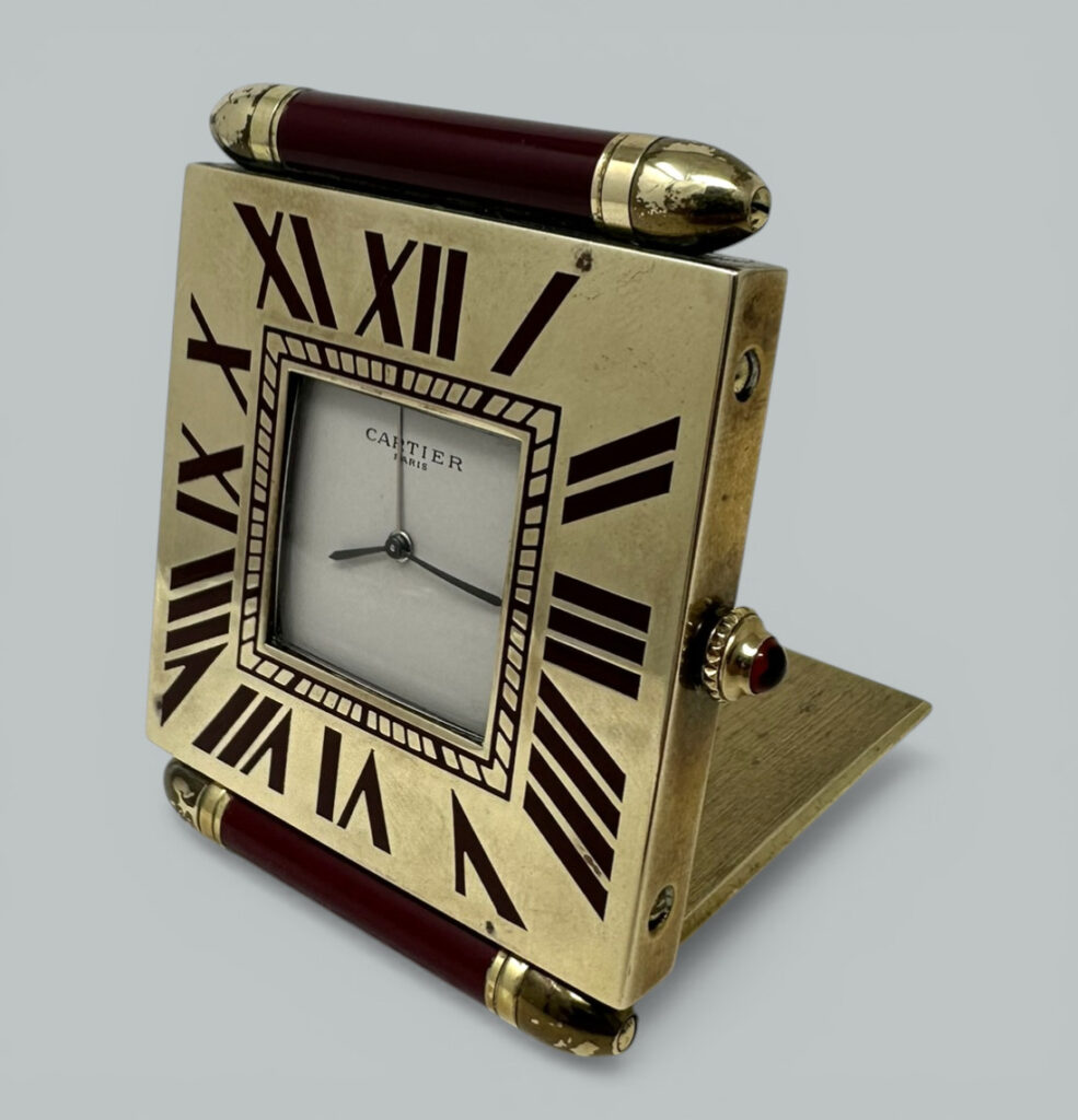 774. Mid Century Vintage Cartier Paris French Quartz Quadrant Traveling Alarm Clock