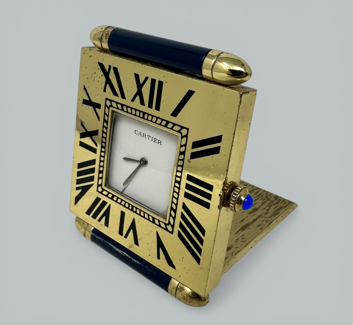 677. Mid Century Vintage Cartier Paris French Quartz Quadrant Traveling Alarm Clock - Image 2