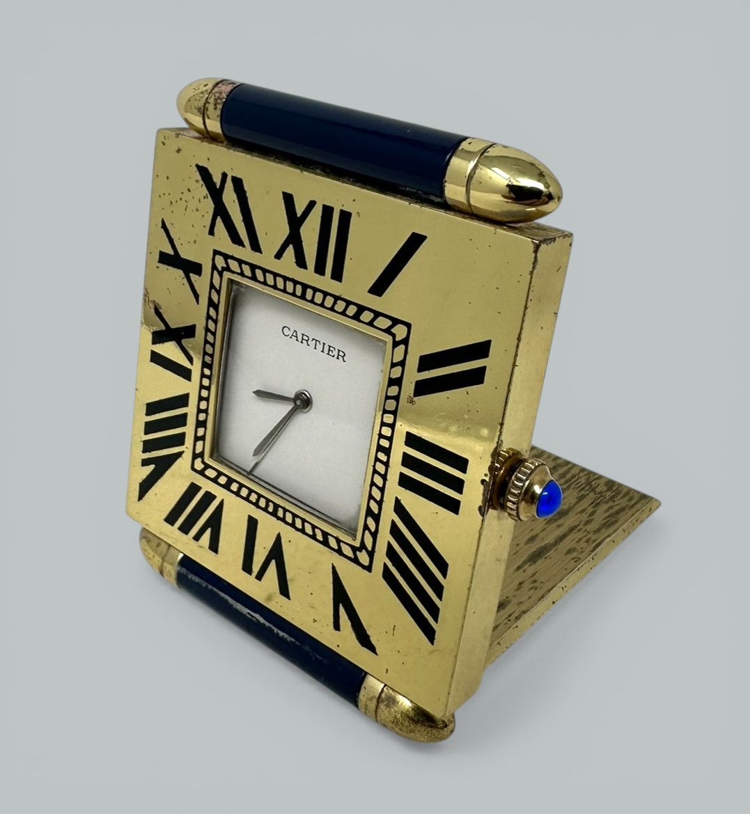 677. Mid Century Vintage Cartier Paris French Quartz Quadrant Traveling Alarm Clock - Image 3