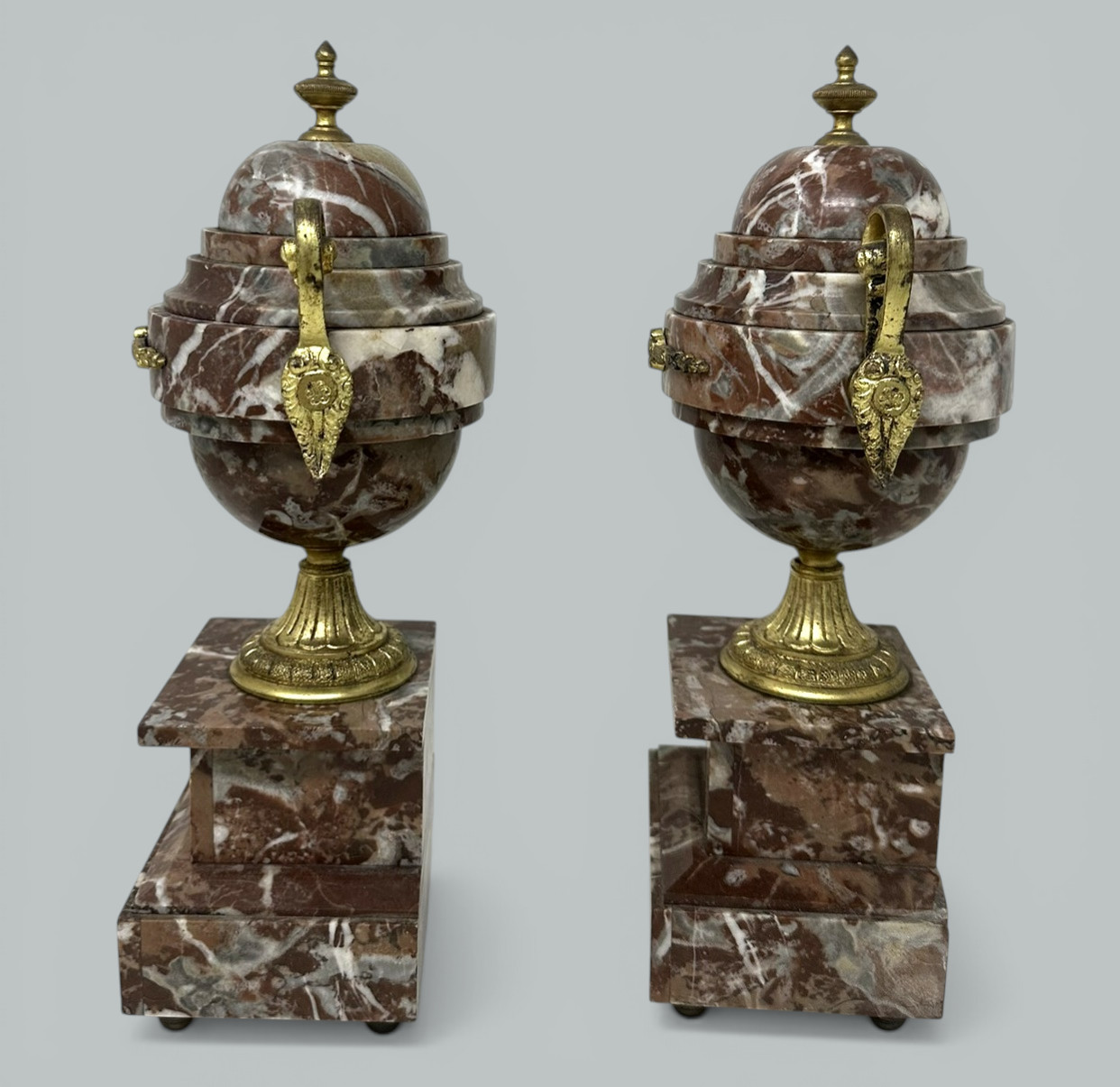 748. Pair French Regency Styl Giallo Sienna Marble Gilt Bronze Ormolu Urns Vases 19Ct - Image 4