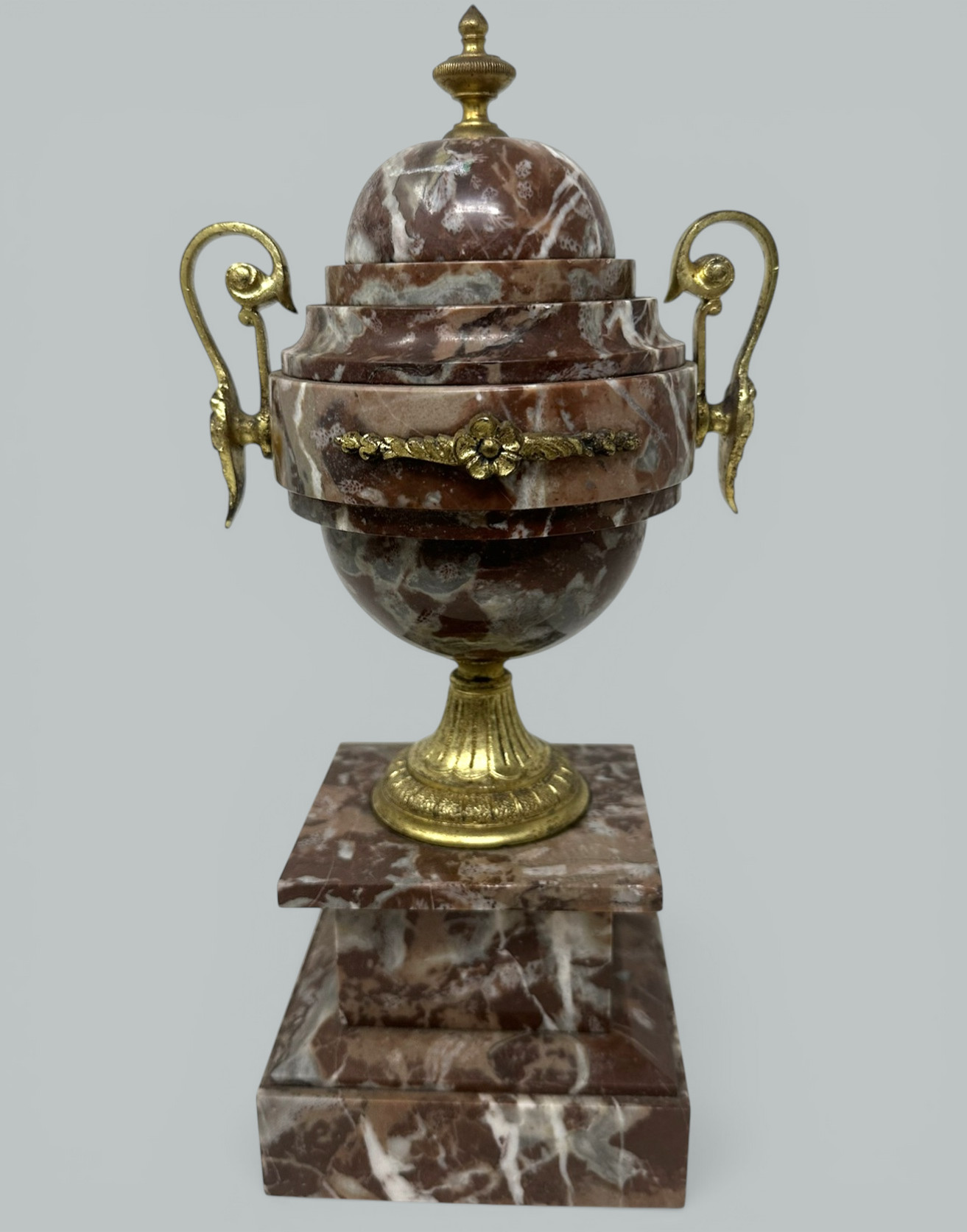 748. Pair French Regency Styl Giallo Sienna Marble Gilt Bronze Ormolu Urns Vases 19Ct - Image 6