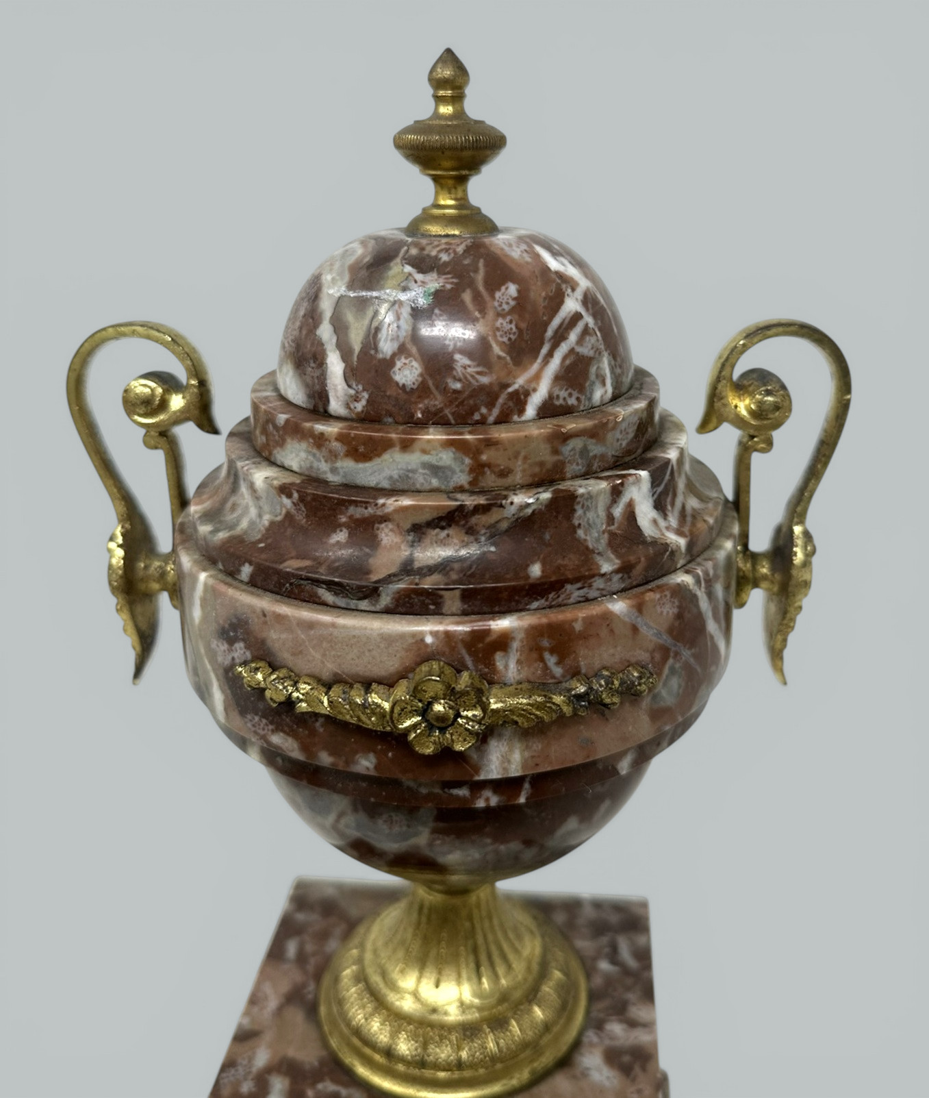 748. Pair French Regency Styl Giallo Sienna Marble Gilt Bronze Ormolu Urns Vases 19Ct - Image 7