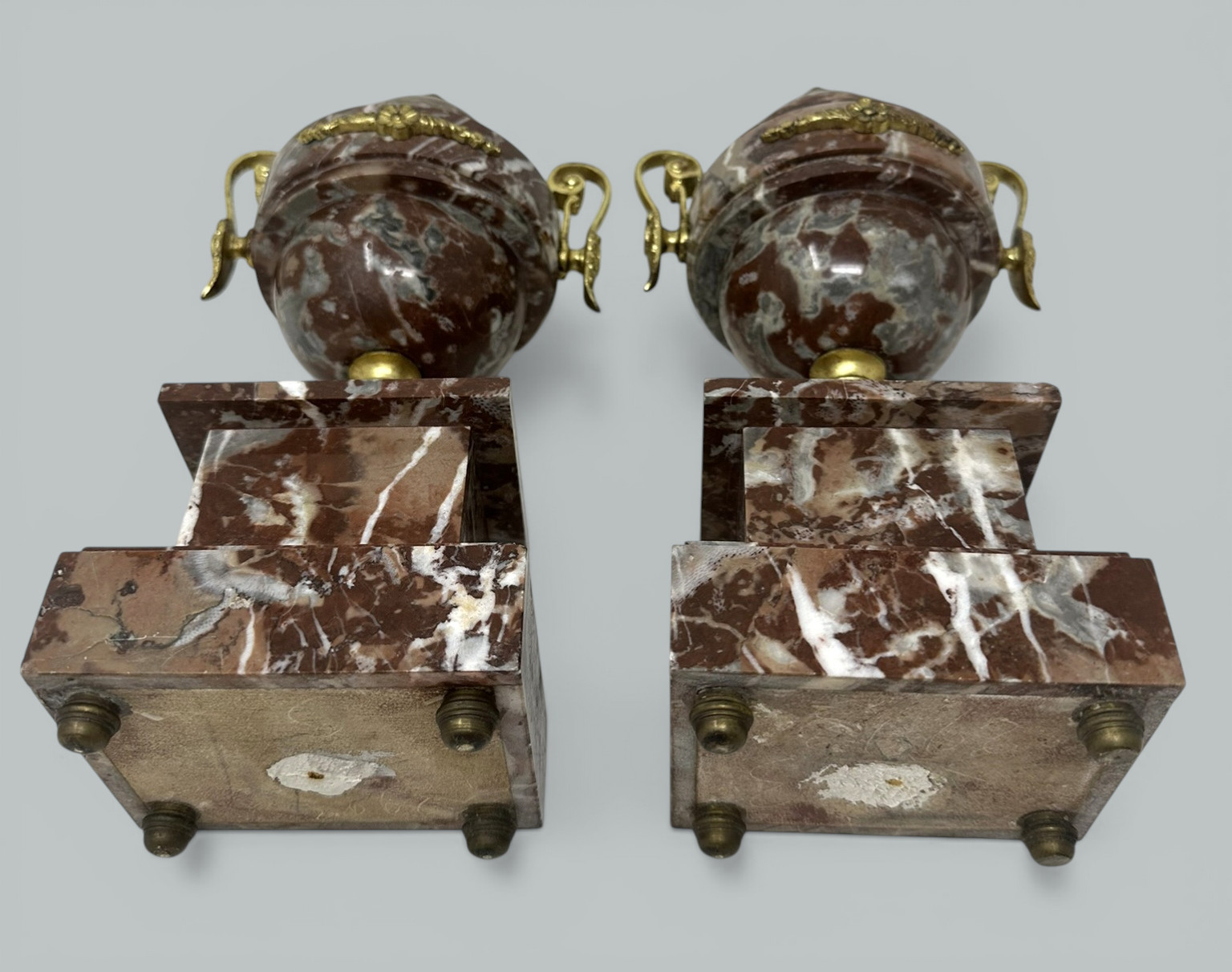 748. Pair French Regency Styl Giallo Sienna Marble Gilt Bronze Ormolu Urns Vases 19Ct - Image 9