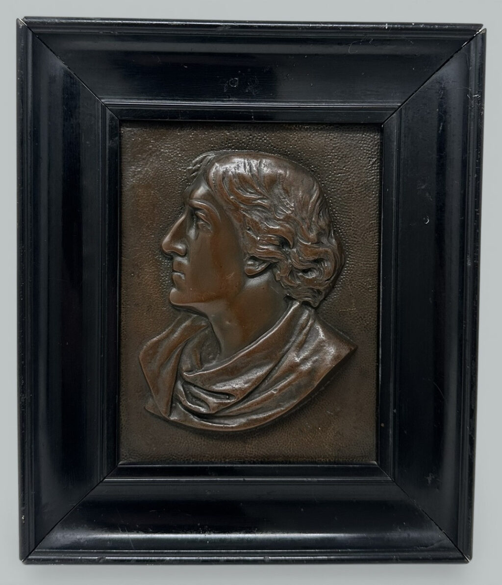 228. Antique Bronze Ebony Framed Plaque Portrait of Actor Sir Henry Irving 1838-1905