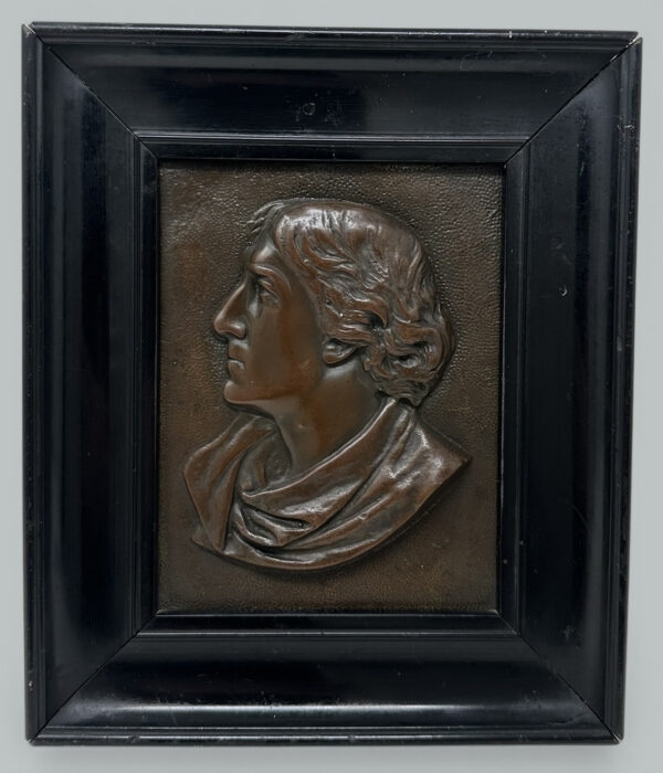 228. Antique Bronze Ebony Framed Plaque Portrait of Actor Sir Henry Irving 1838-1905