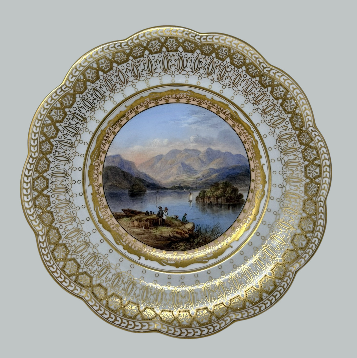 991. Antique Pair Cabinet Plates Hand Painted Lakes Killarney Kerry Ireland Irish 19Ct - Image 5