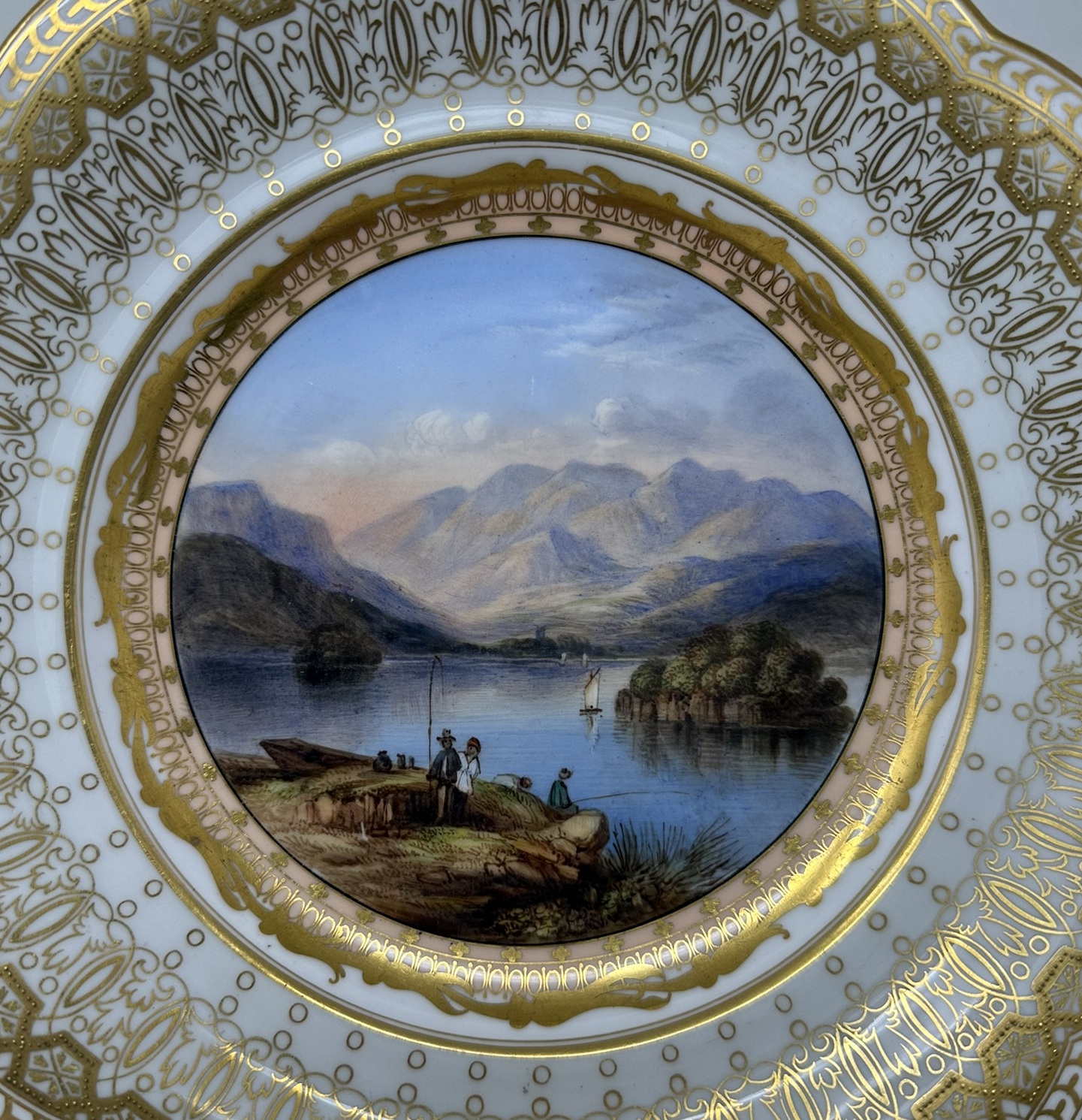 991. Antique Pair Cabinet Plates Hand Painted Lakes Killarney Kerry Ireland Irish 19Ct - Image 6