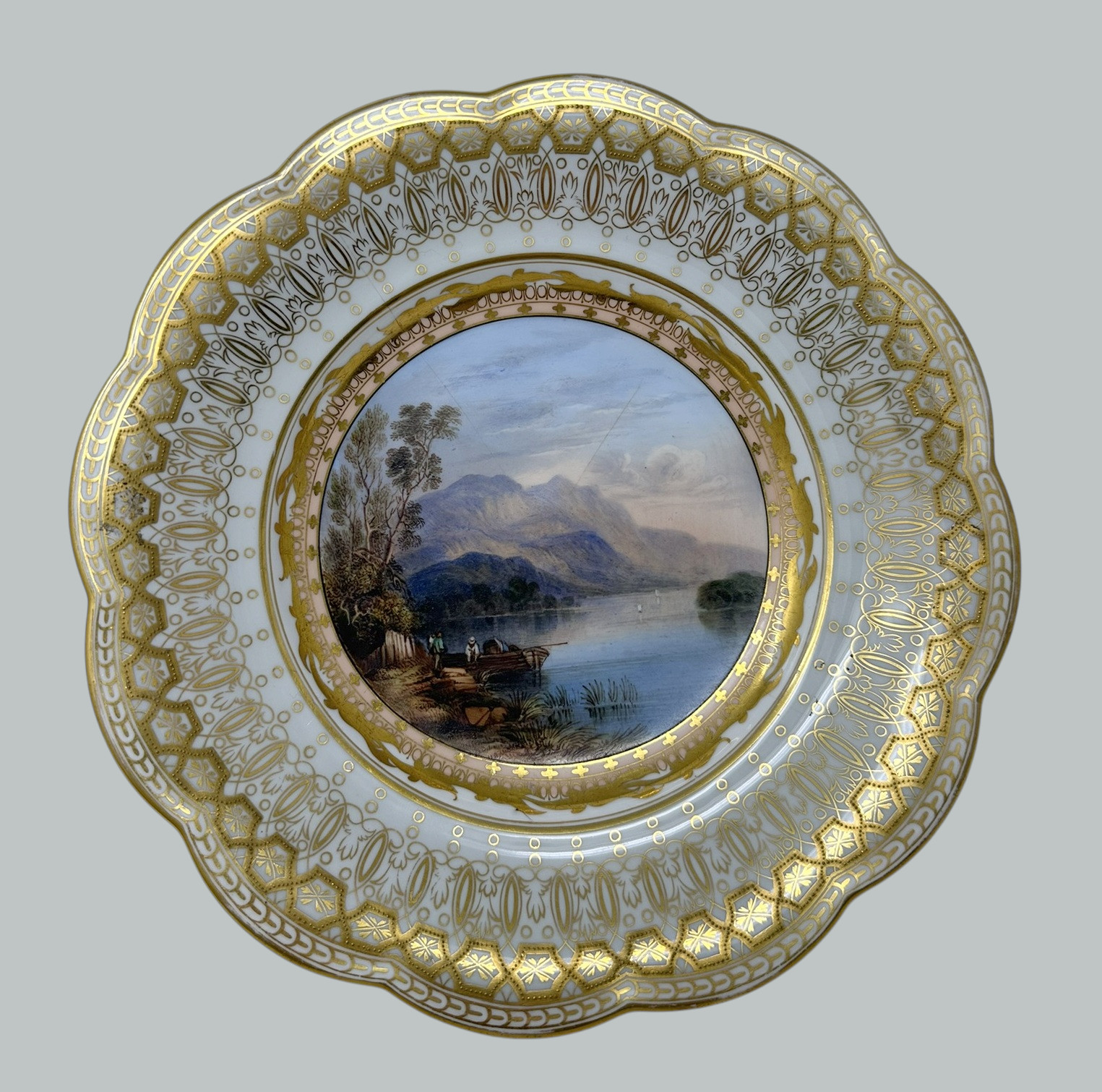 991. Antique Pair Cabinet Plates Hand Painted Lakes Killarney Kerry Ireland Irish 19Ct - Image 7