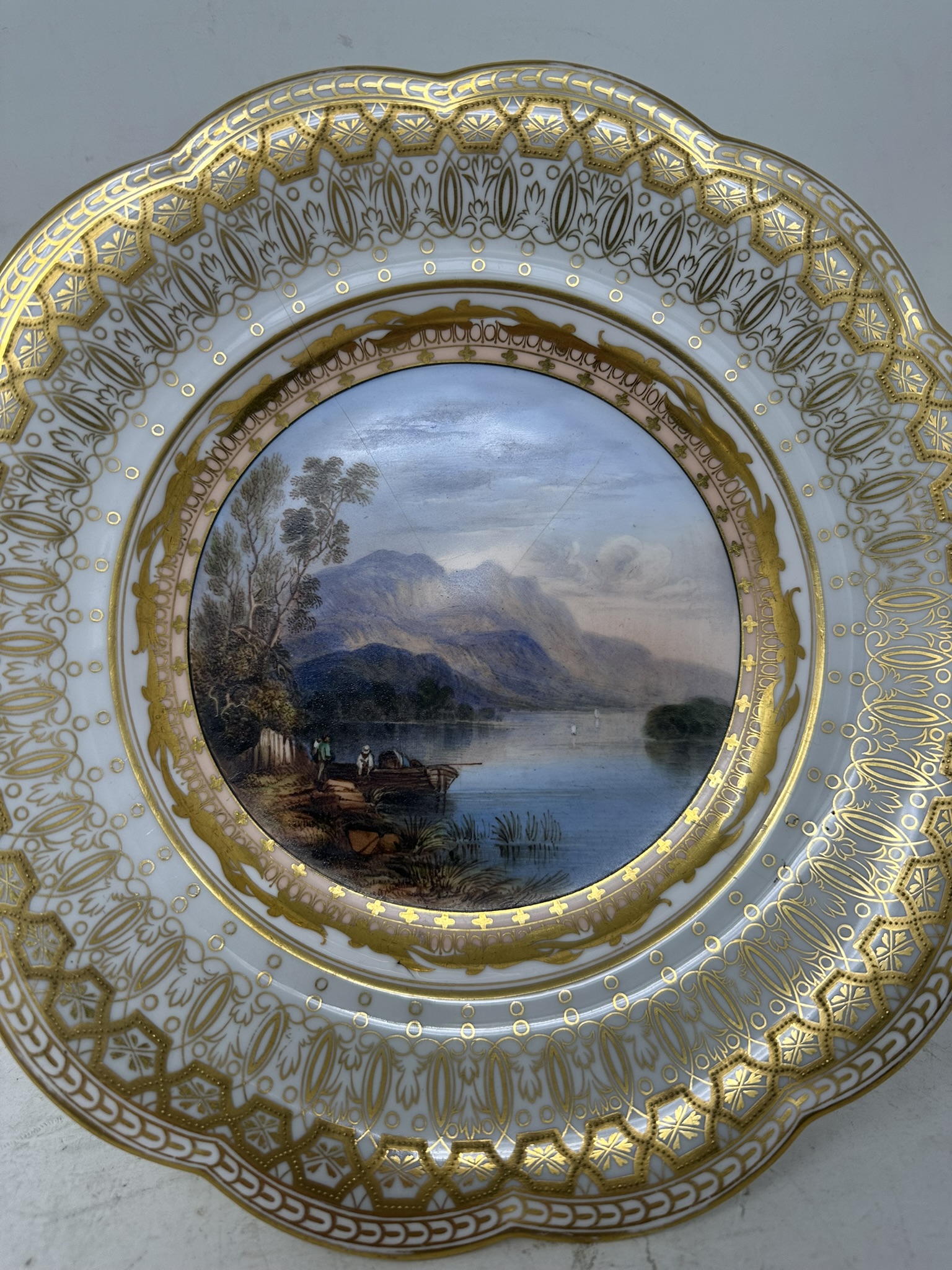 991. Antique Pair Cabinet Plates Hand Painted Lakes Killarney Kerry Ireland Irish 19Ct - Image 8