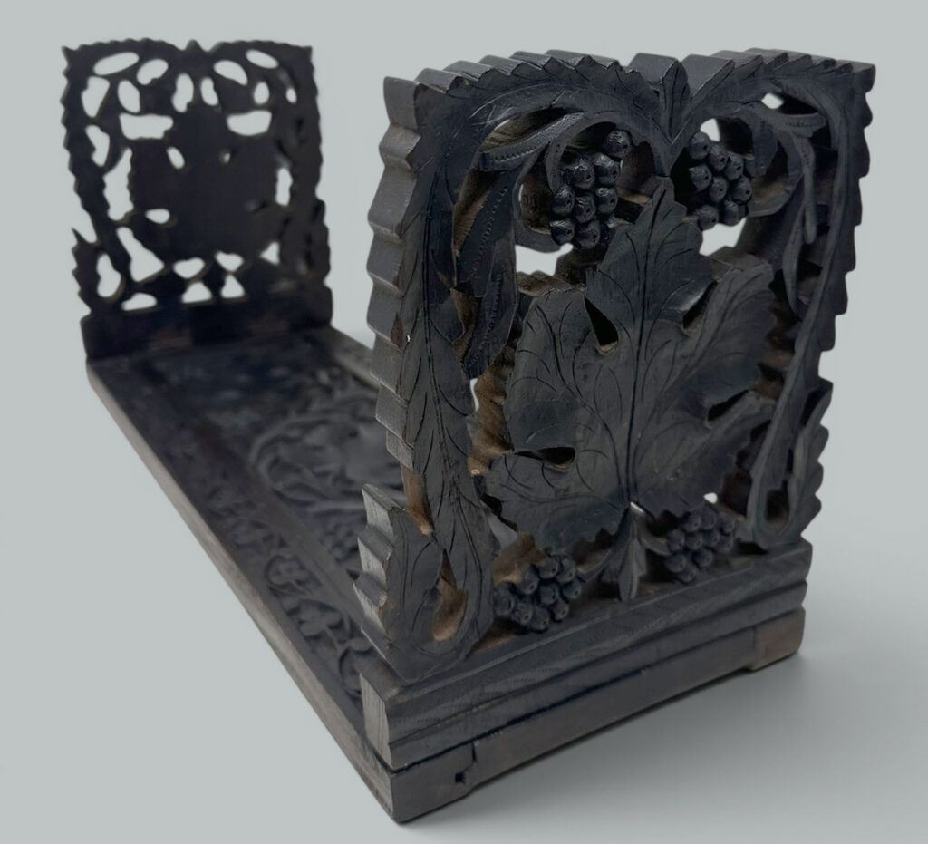 340. Antique Vintage Black Forest German Book Slide Carved Irish Shamrocks Maple Leaf